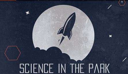 graphic of rocket ship and moon with the caption Science in the Park and link to science in the park page