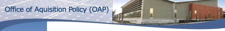 Office of Acquisition Policy (OAP) - photo showing solar panels and castro valley library.